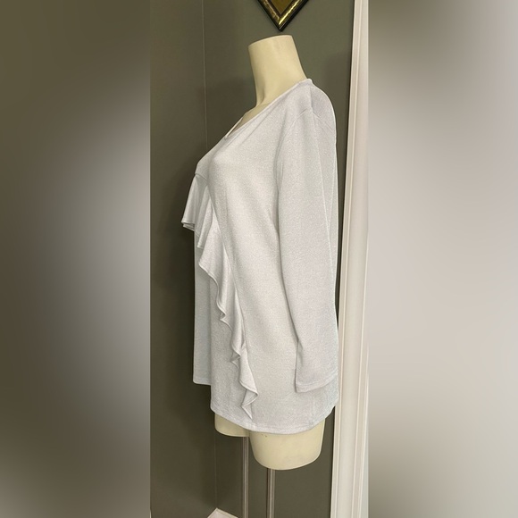 Ivanka Trump Sweater Pullover Asymmetric Ruffle Long Silver Womens Top Sparkle - Picture 14 of 16